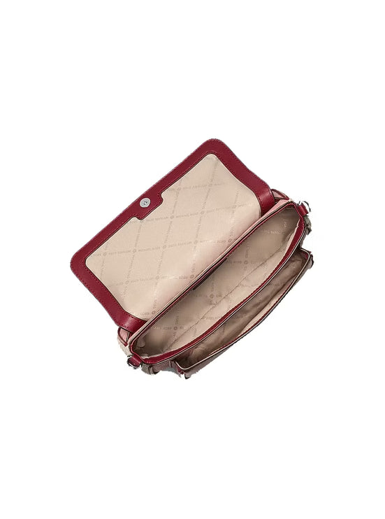 Michael Kors Women's Jet Set Travel Small Color-Block Signature Logo Crossbody Bag With Pouch Maroon