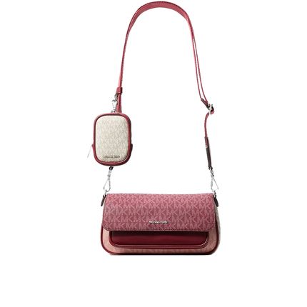 Michael Kors Women's Jet Set Travel Small Color-Block Signature Logo Crossbody Bag With Pouch Maroon