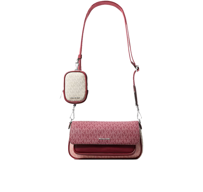 Michael Kors Women's Jet Set Travel Small Color-Block Signature Logo Crossbody Bag With Pouch Maroon