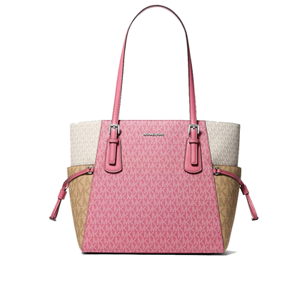 Michael Kors Women's Voyager Large Color-Block Signature Logo Tote Bag Rosewood Multi