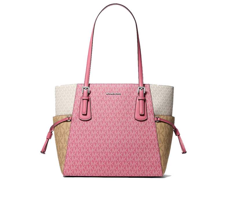 Michael Kors Women's Voyager Large Color-Block Signature Logo Tote Bag Rosewood Multi