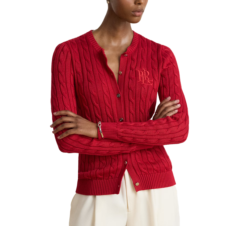 Polo Ralph Lauren Women's Cable-Knit Cotton-Blend Cardigan Ralph Red