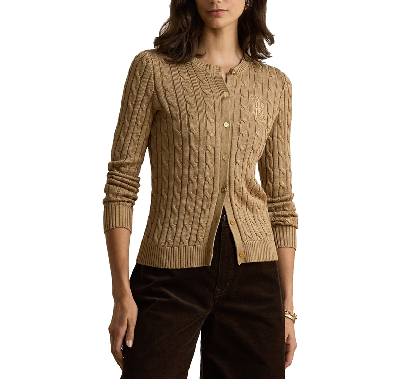 Polo Ralph Lauren Women's Cable-Knit Cotton-Blend Cardigan Lauren Camel