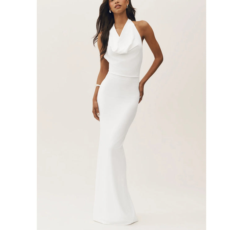 alo Women's Summer Soiree Halter Maxi Dress White