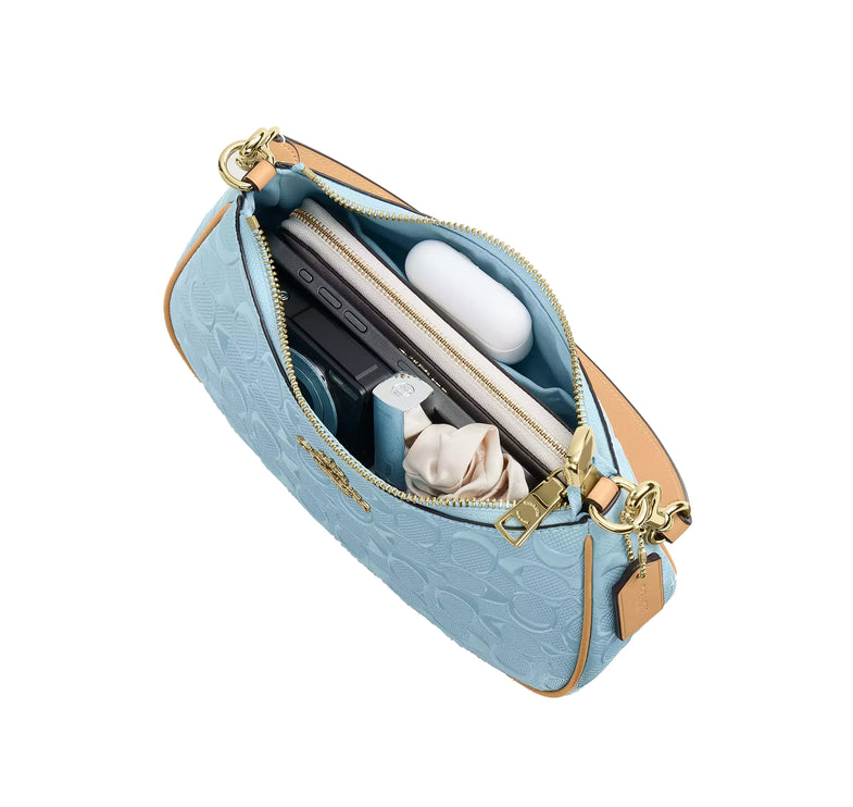 Coach Women's Teri Shoulder Bag In Signature Leather Gold/Light Blue