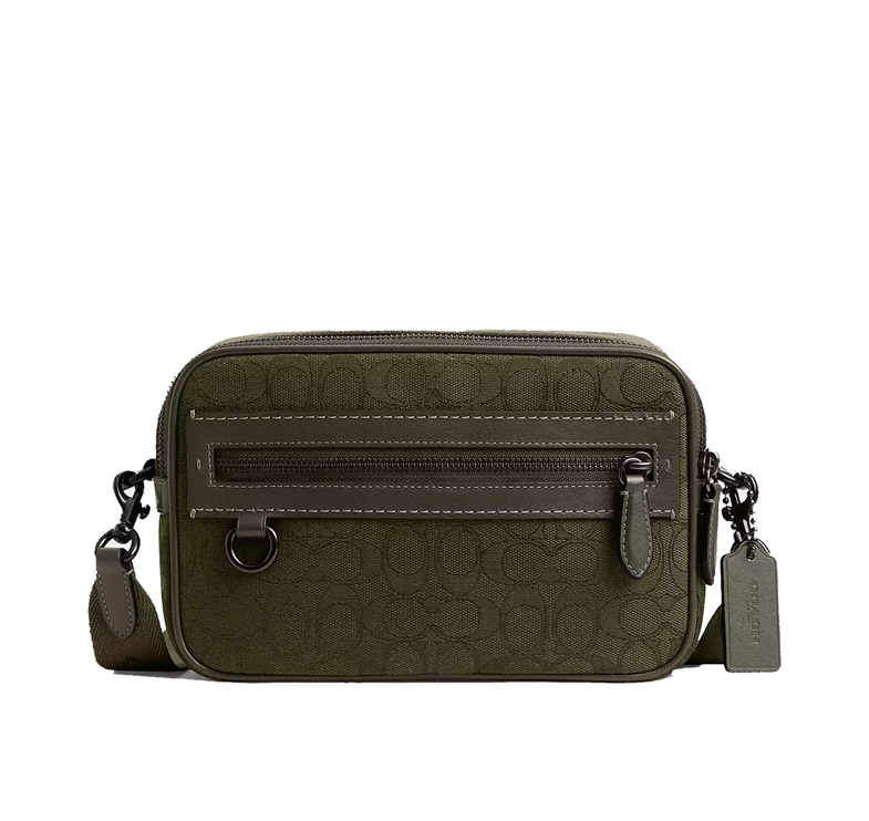 Coach Unisex Theo Camera Bag In Signature Jacquard Olive Drab