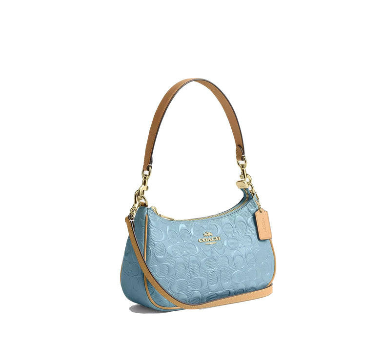 Coach Women's Teri Shoulder Bag In Signature Leather Gold/Light Blue