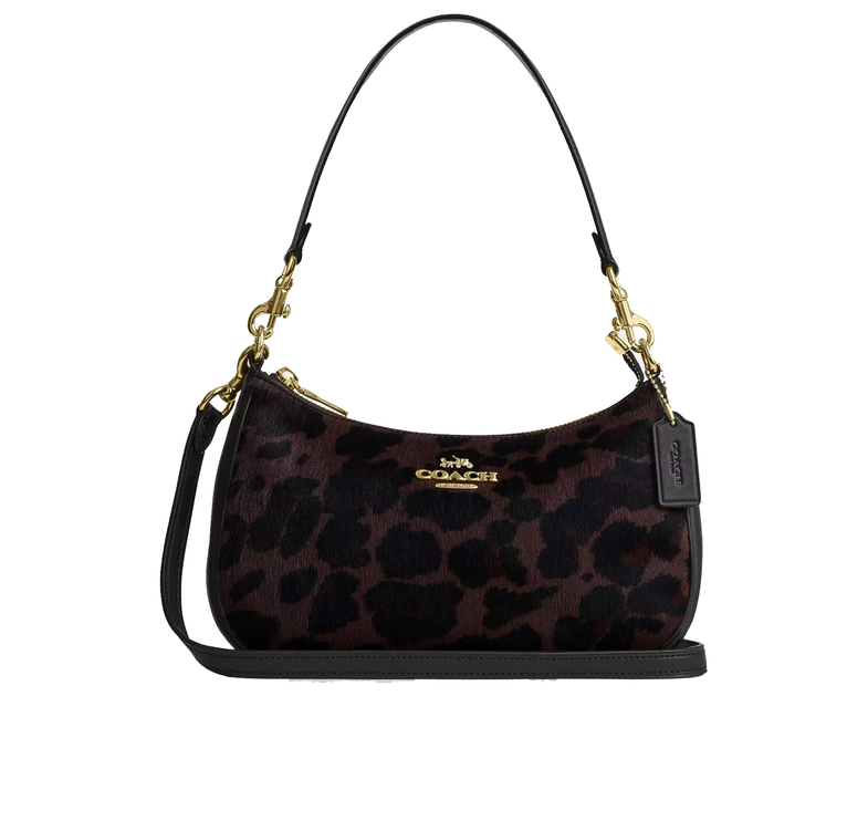 Coach Women's Teri Shoulder Bag In Haircalf With Leopard Print Gold/Dark Leopard
