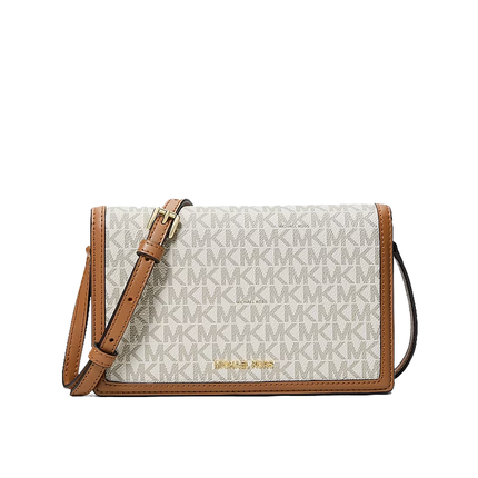 Michael Kors Women's Marlowe Medium Signature Logo Crossbody Bag Vanilla/Acorn/Gold