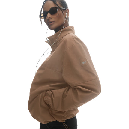 alo Women's Light Weight Takeaway Track Pullover Java Brown