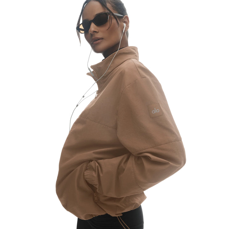 alo Women's Light Weight Takeaway Track Pullover Java Brown