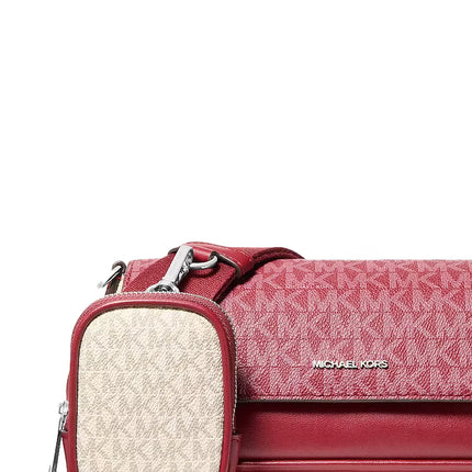 Michael Kors Women's Jet Set Travel Small Color-Block Signature Logo Crossbody Bag With Pouch Maroon