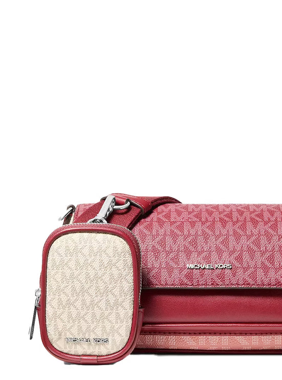 Michael Kors Women's Jet Set Travel Small Color-Block Signature Logo Crossbody Bag With Pouch Maroon