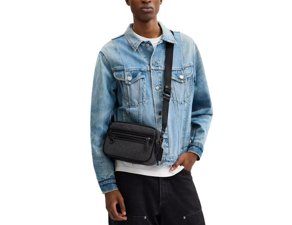 Coach Unisex Theo Camera Bag In Signature Jacquard Black