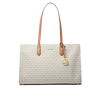 Michael Kors Women's Scarlett Medium Signature Logo Tote Bag Vanilla/Acorn/Gold