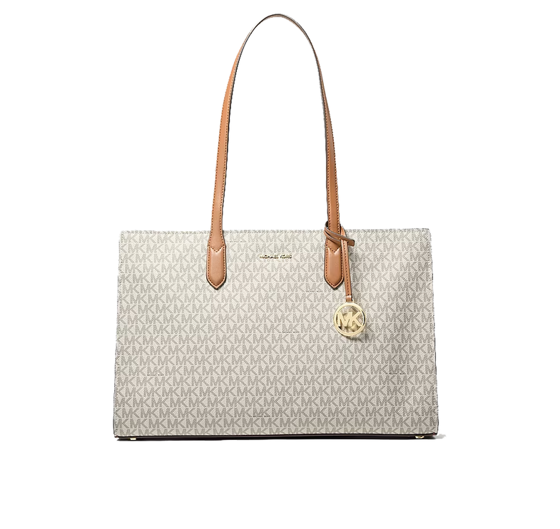 Michael Kors Women's Scarlett Medium Signature Logo Tote Bag Vanilla/Acorn/Gold