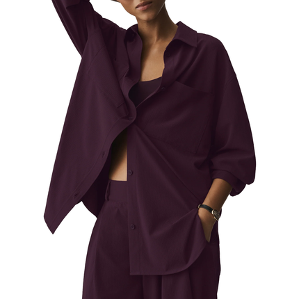 alo Women's Dreamscape Button Down Long Sleeve Rich Bordeaux