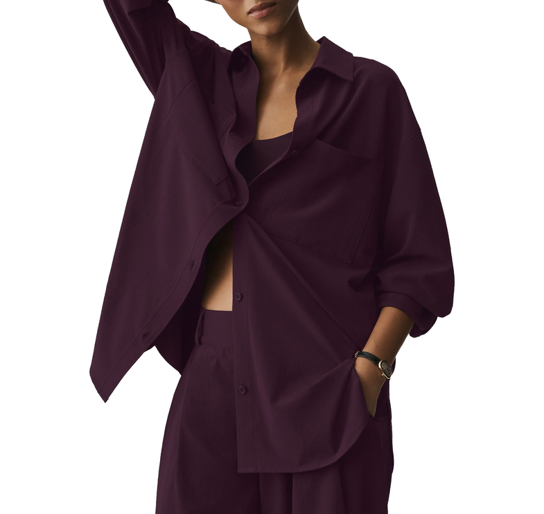 alo Women's Dreamscape Button Down Long Sleeve Rich Bordeaux