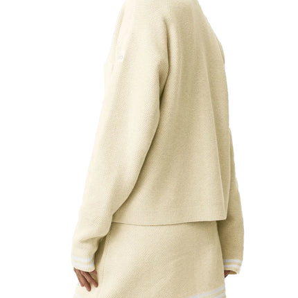 alo Women's Tennis Club Sweater Knit Cardigan Oatmeal/White