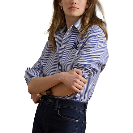 Polo Ralph Lauren Women's Relaxed Fit Striped Stretch Cotton Shirt Blue/White