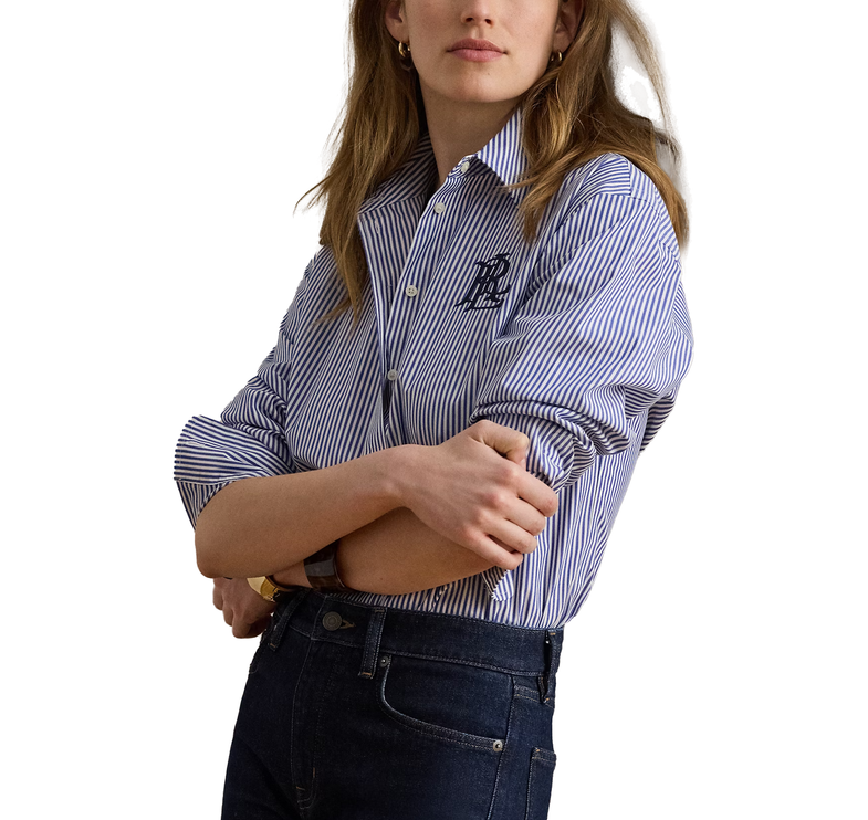 Polo Ralph Lauren Women's Relaxed Fit Striped Stretch Cotton Shirt Blue/White