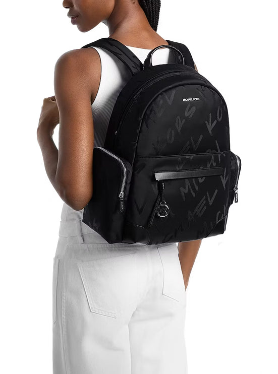Michael Kors Women's Prescott Large Printed Nylon Backpack Black