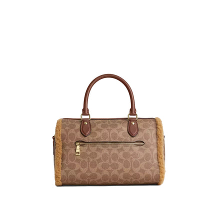 Coach Women's Rowan Satchel Bag In Signature Canvas Gold/Tan/Natural