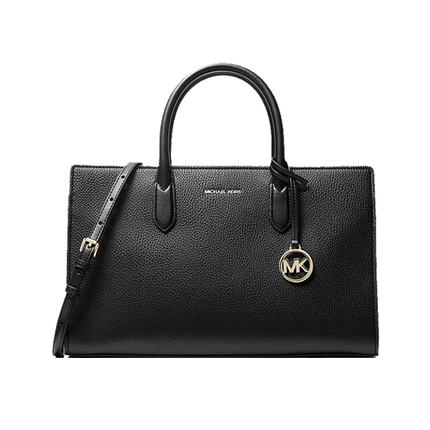 Michael Kors Women's Scarlett Medium Textured Satchel Bag Black/Gold