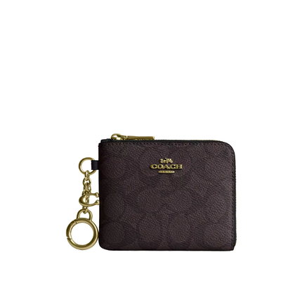 Coach Women's Small Corner Zip Wallet In Signature Canvas Gold/Walnut/Black