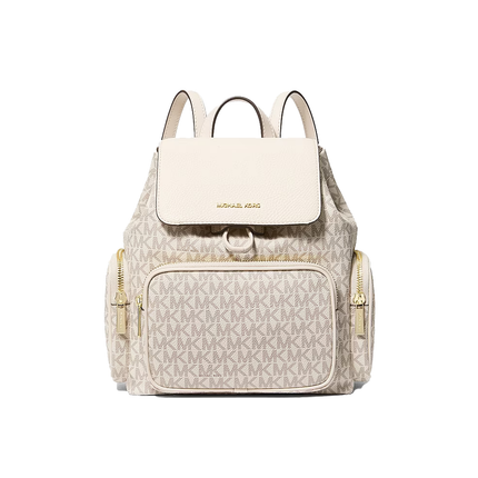 Michael Kors Women's Merritt Small Signature Logo Cargo Backpack Light Cream Multi/Gold
