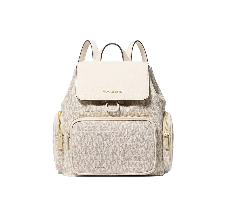 Michael Kors Women's Merritt Small Signature Logo Cargo Backpack Light Cream Multi/Gold