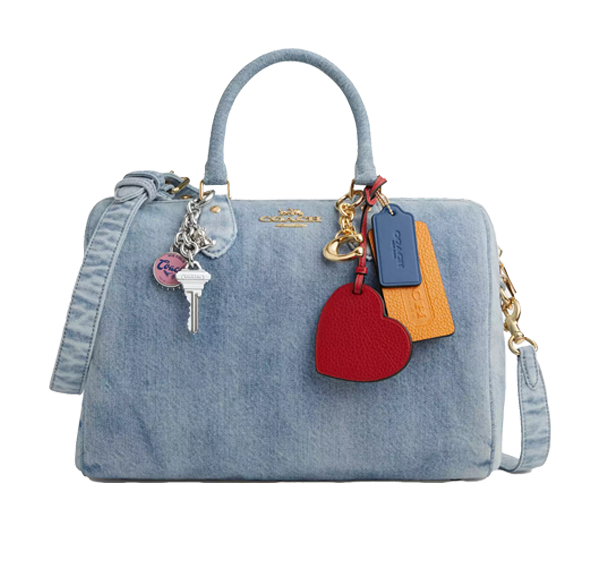 Coach Women's Rowan Large Satchel Bag In Loved Denim With Charms Gold/Light Indigo
