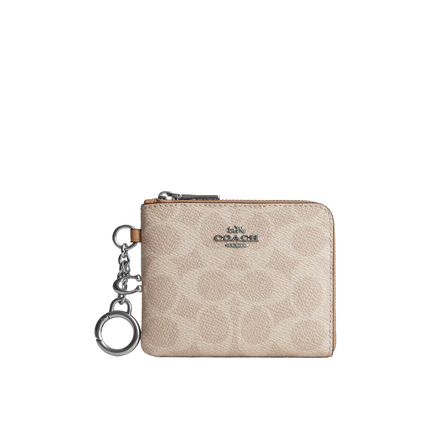 Coach Women's Small Corner Zip Wallet In Signature Canvas Silver/Sand/Taupe