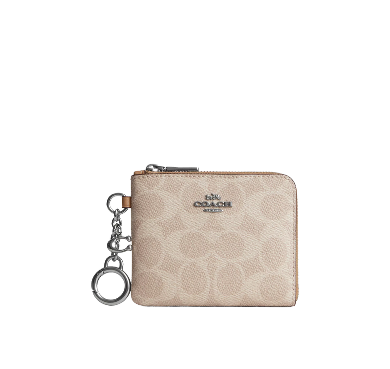 Coach Women's Small Corner Zip Wallet In Signature Canvas Silver/Sand/Taupe
