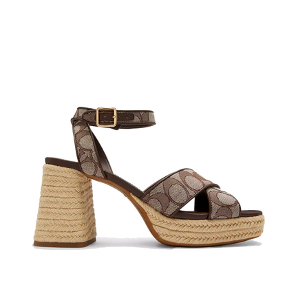 Coach Women's Block Heel Sandal In Signature Jacquard Oak/Maple