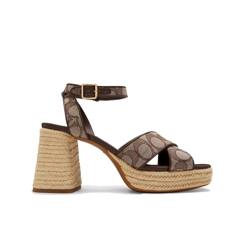 Coach Women's Block Heel Sandal In Signature Jacquard Oak/Maple