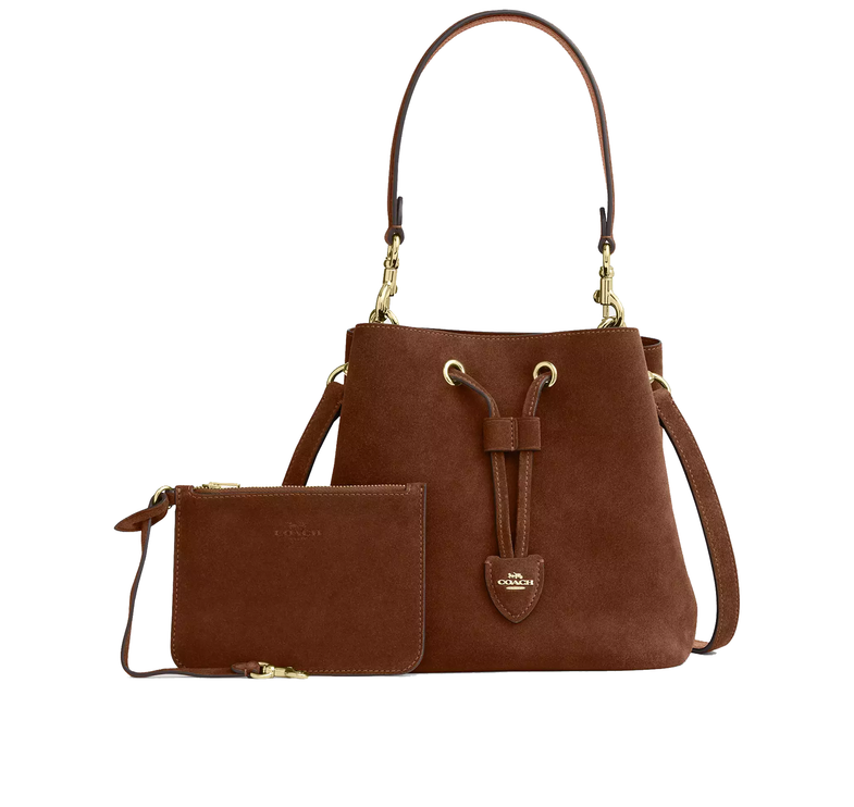 Coach Women's Rowan Bucket Bag Suede/Gold/Warm Brown