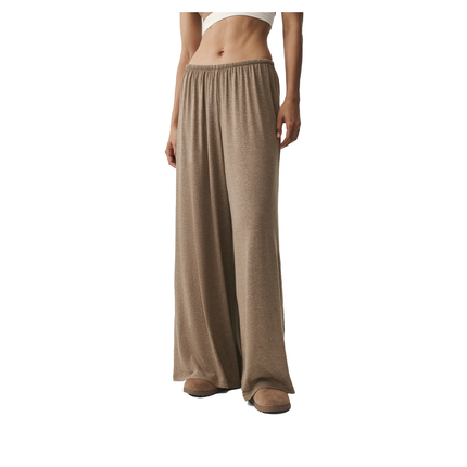 alo Women's Semi Sheer High-Waist Oasis Wide Leg Pant (Long) Java Brown Heather