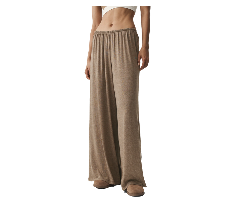 alo Women's Semi Sheer High-Waist Oasis Wide Leg Pant (Long) Java Brown Heather