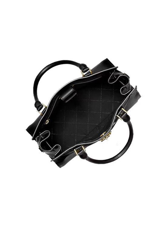Michael Kors Women's Landon Medium Leather Satchel Bag Black/Gold