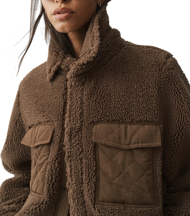 alo Women's Sherpa Edge Shacket Java Brown