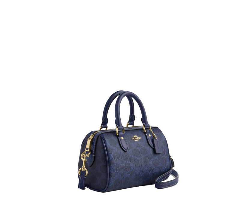 Coach Women's Mini Rowan Crossbody Bag In Signature Canvas Gold/Navy