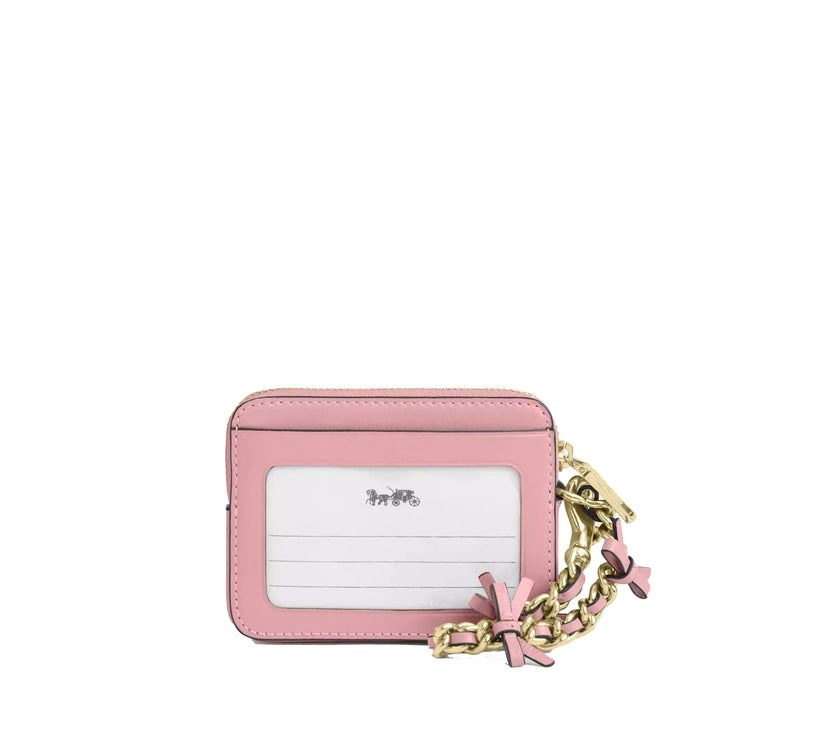 Coach Women's Zip Card Case With Bows Gold/Soft Pink