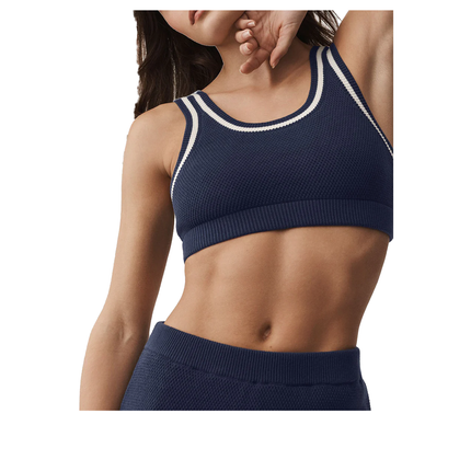 alo Women's Tennis Club Sweater Knit Bra Navy/Ivory
