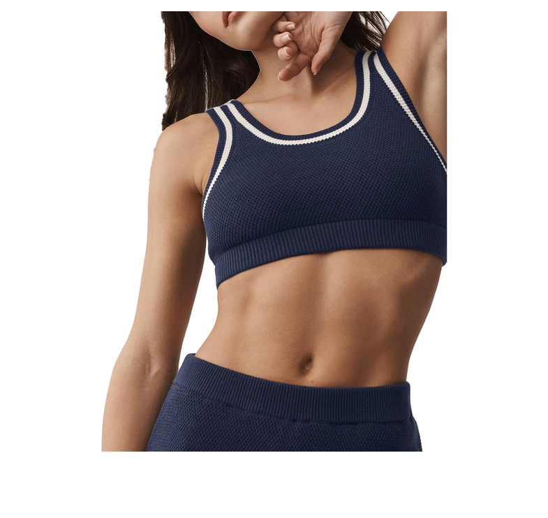 alo Women's Tennis Club Sweater Knit Bra Navy/Ivory