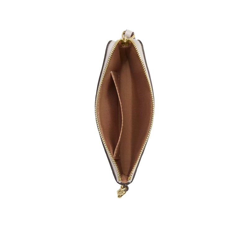 Coach Women's Corner Zip Wristlet In Signature Leather With Heart Charm Gold/Chalk