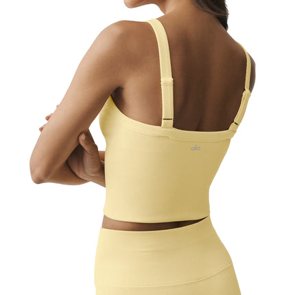 alo Women's Seamless Ribbed V-Neck Favorite Bra Tank Warm Butter