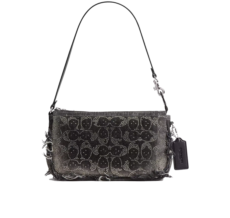 Coach Women's Plaza Bag In Regenerative Cotton Denim With Loved Crystal Signature Silver/Black