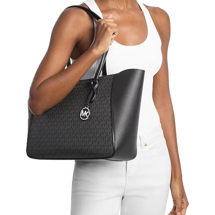 Michael Kors Women's Jet Set Travel Large 3-in-1 Signature Logo Tote Bag Black/Silver