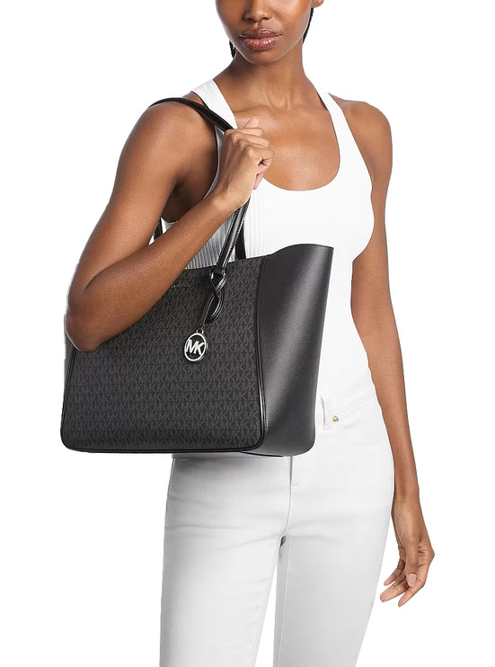 Michael Kors Women's Jet Set Travel Large 3-in-1 Signature Logo Tote Bag Black/Silver